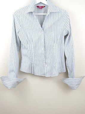 SO Button Down Stripe Shirt w/Collar, Stretch Fitted Darts, Wide French Cuffs